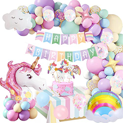 Unicornio Globos Decoración Cumpleaños Niña, Globos Fiesta Decoracion Cumpleaños Niña con Enorme Globo Unicornio 3D, Banner Feliz Cumpleaños, Globos C características