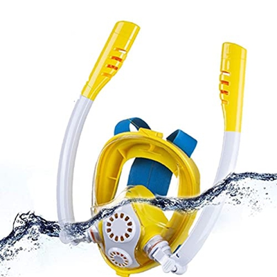 GTJF Máscara de Buceo Mascarilla de Snorkel de Cara Completa Respiración Segura 180 ° Máscara panorámica de Buceo con Sistema seco Tubos de Doble Tubo