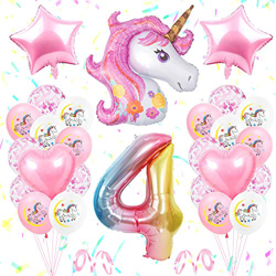 Unicornio Decoración de Cumpleaños 4 Años, Globo de Unicornio 3D con Pancarta de Cumpleaños Numero 4 Cumpleaños Globos Latex Globos para decoracion de precio