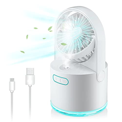 Mini ventilador de mesa USB con humidificador, 3 velocidades y 2 modos de pulverización, depósito de agua de 300 ml, 7 colores de luces nocturnas, car características