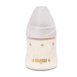 Suavinex - Biberón bebé Premium Haute Couture. Tetina redonda silicona flujo lento, 150ml. Biberón +0 meses. 0% BPA. diseño Étnico color blanco precio