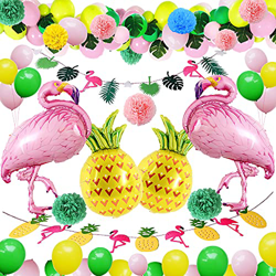 Tropical Flamenco Decoraciones,BIQIQI 54 Piezas Hawaiana Fiesta Globo kit con Flamingo Piña Lámina Globo,Verde Rosa Látex Globo para Verano Playa Pisc en oferta