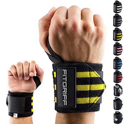 Fitgriff® Muñequeras Gym, Deportivas, Musculación, Gimnasio, Calistenia, Wrist Wraps - Mujeres y Hombres - Black/Yellow