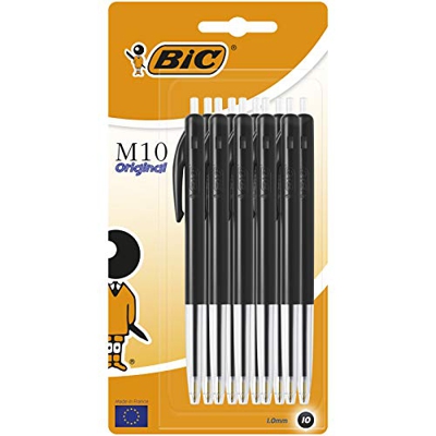 BIC M10 Clic Medio Negro 10pieza(s) - Bolígrafo (Negro, Negro, Transparente, Medio, De plástico, Metal, 1 mm)