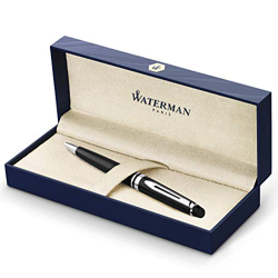 Waterman Expert bolígrafo, brillante con adorno cromado, punta media con cartucho de tinta azul, estuche de regalo, color negro precio