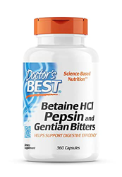 Doctor's Best, Betaína HCI con Pepsina y Genciana Amarga, 650 mg, 360 Cápsulas blandas, Altamente Dosificado, Probado en Laboratorio, Sin Soja, Sin Gl precio