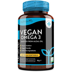 Omega 3 Vegano 2000mg - Omega 3 Cápsulas Vegetales Derivados de Algas - EPA 600mg y DHA 300mg - 60 Vegano Cápsulas de Alta Potencia - Hecho por Nutrav precio