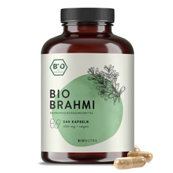 BIONUTRA® Brahmi - Cápsulas orgánicas (240 x 600 mg), alta dosis, fabricación alemana, paquete de 4 meses, vegano, sin aditivos, controladas biológica en oferta