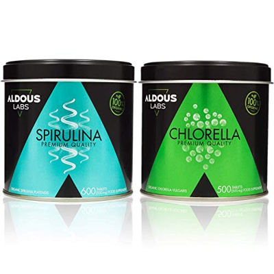 Pack Espirulina Bio Premium + Clorella Bio Premium | 1100 comprimidos de 500 mg | Vegano - Saciante - DETOX - Proteína vegetal | Certificación Ecológi