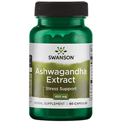 Extracto de Ashwagandha de Swanson | 450mg | 100% Raíz de Withania somnifera | Alivio del Estrés | 60 cápsulas en oferta