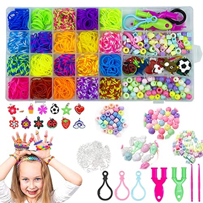 Gomas Pulseras de Colores Telar Kit de Pulseras DIY Niños Gomas Pulseras Kit Pulseras Goma Pulseras Gomas Bandas para Pulsera,Collar,Herramienta de Te