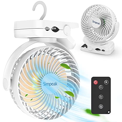 Simpeak Ventilador USB, Potente Pinza Ventiladores Pequeño de Mesa Dura 70 Horas con LED 3 Velocidades silenciosa para el Oficina, Hogar, Camping(Blan