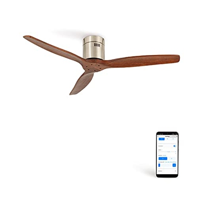 IKOHS AIRCALM DC - Ventilador Techo Ultrasilencioso con Función Invierno - Verano (Niquel madera oscura Wifi)