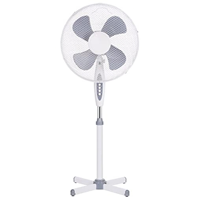 BIWOND Ventilador de Pie COOLFEEL (45W, 16", 122cm de Altura, Ajustable, Patas Antideslizantes, 4 Helices, Oscilante, 3 Velocidades) - Plata