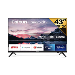 Caixun EC43S1A TV 43 Pulgadas Smart TV, Android 9.0 4K UHD Television, HDR10, Sintonizador Triple, Bluetooth, Youtube, Netflix, Prime Video, Procesado características