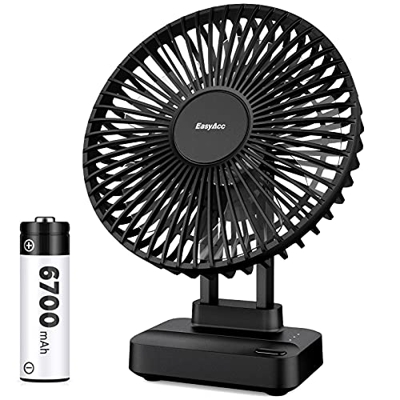 EasyAcc Ventilador de mesa con batería, 6700 mAh, ventilador con batería USB, portátil, silencioso, flujo de aire potente, ventilador ajustable de 90 