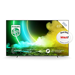 Philips Ambilight TV 65OLED705/12 OLED TV 65 Pulgadas (4K UHD, P5 Engine, Dolby Vision∙Atmos, HDR 10+, Control por Voz, Android TV) Cromado [Modelo de en oferta