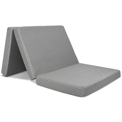 Milliard Colchón Plegable de Tres Partes Lujo, Colchón de Invitados con Espuma en Densidad 25kg - Funda Impermeable y Removible (90 x 190 x 10 cm, Gri