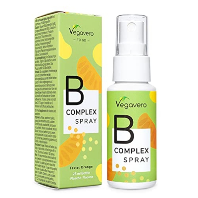 Vitamina B Complex Spray Vegavero® | Con TODAS las Vitaminas B | Sabor Naranja | Sin azúcar & Sin aditivos | Complejo Vitamina B12 + B6 + B3 + B1+ B2 