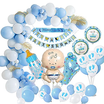 weeyin Baby Shower Decoracion Niño, Azul Globo Nacido Bebé Adorno Baby Shower Niño, Baby Shower Banner, de Decoracion para Baby Shower Niño Globo Reci