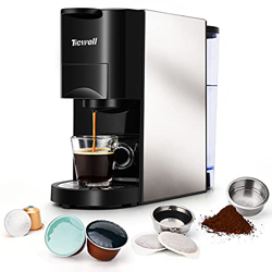 Cafetera 4 en 1, TICWELL Essential, volumen de café automático multifunción mini Nespresso, 1450 W, 19 bar, depósito de agua de 0,8 l en oferta