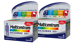 Multicentrum Hombre 50+ Complemento Alimenticio Multivitaminas con 13 Vitaminas y 11 Minerales, Alto Contenido de Vitamina D, Sin Gluten, Pack de 90 y características