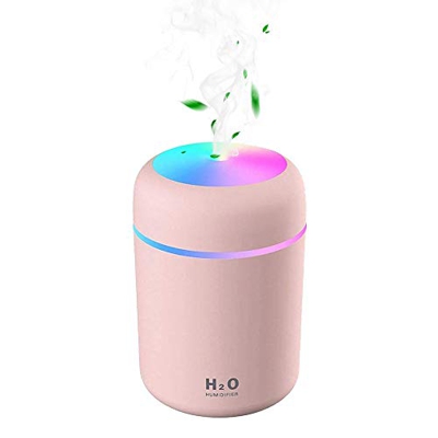 Humidificador Mini Portátil, Humidificador Silencioso 300ml Niebla Ajustable Función Apagado Automático, alimentación USB Luz Nocturna LED de 7 colore