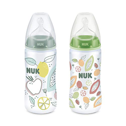 Pack 2 Biberones NUK First Choice+ PP 300ml Colour Play de silicona con color verde oscuro y verde claro. Orificio M de 0-6 meses. características