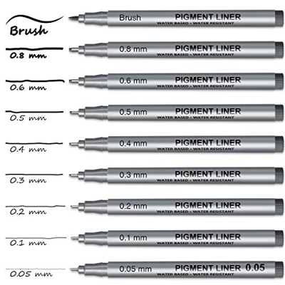 Black Fineliner Pens, Anyuke Set de 9 Pigment Liner Set, Pincel y caligrafía Fineliner Pen Sketching Artist Illustration Tchnische Drawing Office Arch