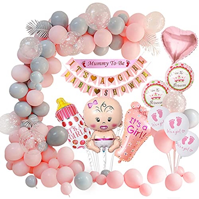 weeyin Baby Shower Decoracion Niña, Rosado Globo Nacido Bebé Adorno Baby Shower Niña, Baby Shower Banner, de Decoracion para Baby Shower Niña Globo Re