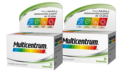 Multicentrum Complemento Alimenticio Multivitaminas con 13 Vitaminas y 11 Minerales, Sin Gluten, para Adultos y Adolescentes a Partir de 12 Años, Pack