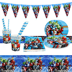 Yisscen Juego de Vajilla de Avengers para Fiesta de Cumpleaños Infantil Superheroes decoración de mesa Vajilla Navidad incluir Bandeja Vasos Mantel Se características