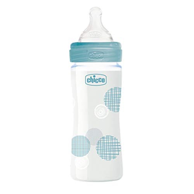 Chicco Benessere - Biberón de flujo lento de cristal, tetina de silicona, 240 ml, 280 g