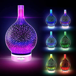 Difusor de aceites esenciales 3D de cristal con efecto de fuegos artificiales, ultrasónico, humidificador, 7 ledes de cambio de color, promueven el su características