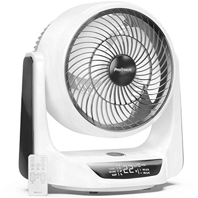 Pro Breeze Ventilador de Mesa Turbo de 25 cm de 28 W con Sensor de Temperatura, Mando a Distancia, 9 Velocidades, 4 Modos, Temporizador, Pantalla LED 