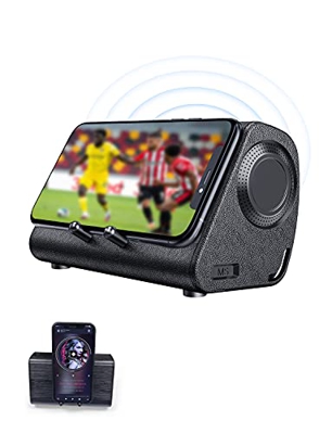 Bluedio MS (Mobile Soundbar) Altavoz de Inducción Inalámbrico Portátil con Soporte para Teléfono con Sensor, sin Emparejamiento Bluetooth, Base Estére