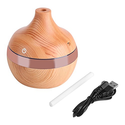 Baverta Humidificador- Humidificador de Aroma USB LED Touch Humidificador de Aire de Grano de Madera Purificador Difusor de Aceite 300ml