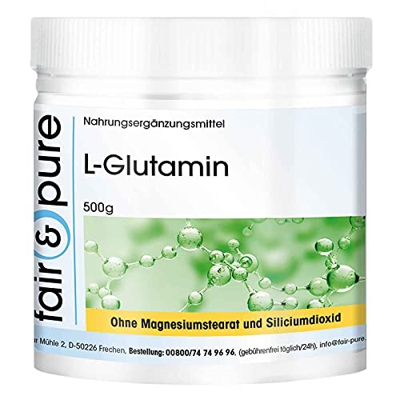 L-Glutamina 500 g en polvo - 100% puro sin aditivos - Vegano - Aminoácidos proteinogénicos