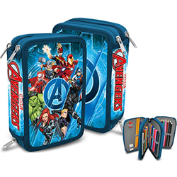 SKYLINE Estuche Escolar Plumier, Avengers, Estuche Tres Compartimentos, 13x19.5x6 cm, Gran Capacidad, Portatodo, Vuelta al Cole, Incluye 43 Piezas de  características