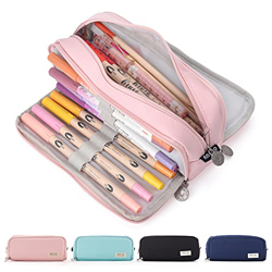 Maomaoyu Estuches Escolars Triple, Grande 3 Compartimentos Estuche Tres Cremalleras de Maquillaje para Niño Niña, Rosa en oferta