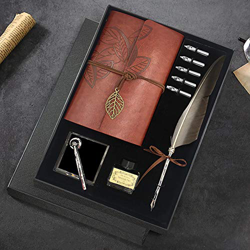 Quill - Juego de bolígrafos y tinta para caligrafía de plumas antiguas, incluye pluma de pluma, 5 puntas de repuesto, base de pluma, cuaderno, tinta,  precio