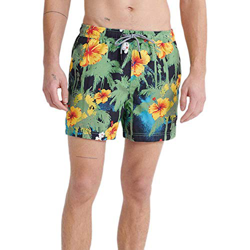 Superdry Super 5s Beach Volley SWM Shrt Pantalones Cortos, Verde (Neopalm Hibiscus Black 3dn), L para Hombre en oferta