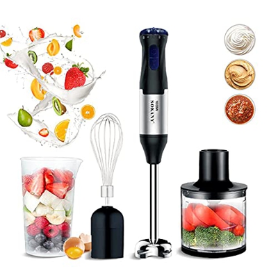 GutView Batidora de mano de 1000 W, batidora multifunción 4 en 1, adecuada para preparar comida para bebés, ensaladas, sopas y verduras, jugo, exprimi