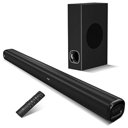 Barra de Sonido con subwoofer, 2.1 Canales con Sonido Envolvente 3D, Funciona con televisores 4K y HD, HDMI (ARC)/óptico/Aux/USB/Bluetooth 5.0 (Modelo precio