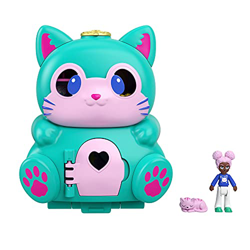 Polly Pocket Gatito vuelto, cofre gato con asa y con muñeca, juguete para niñas y niños mayores de 4 años (Mattel GTM61) en oferta