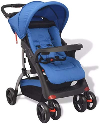 Silla de Paseo Plegable,Cochecito de Beb¡§|,Carrito Bebe,con Reposapi¡§|s Ajustable,Ruedas Delanteras Giratorias,Acero,102x52x100cm (Azul)