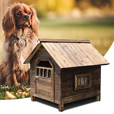 Casas para perros grandes de madera maciza de 49 "con acolchado y cubierta para la lluvia, casetas para exteriores resistentes a la intemperie, refugi
