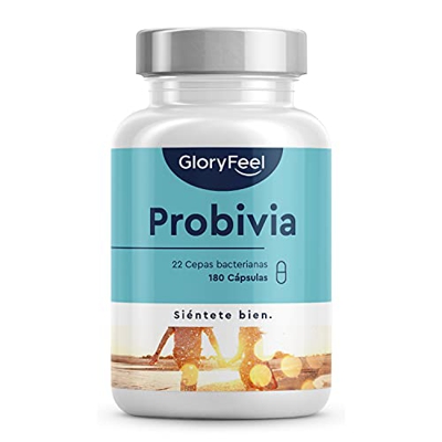 Probióticos y prebióticos intestinales - 180 cápsulas con revestimiento entérico - 22 cepas bacterianas (Lactobacillus, Bifidobacterium) + Inulina, 10