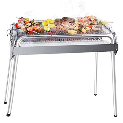 AGM Barbacoas de Carbón con Altura Regulable, 700x310x700 mm | Parrilla Grande para Barbacoa de Acero Inoxidable | Barbacoa de Mesa para Picnic, Viaje