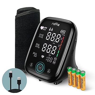 Roffie Tensiómetro de Brazo Digital, Automática de la Presión Arterial y pulso de frecuencia cardíaca detección,Botones de pantalla táctil, Brazalete 